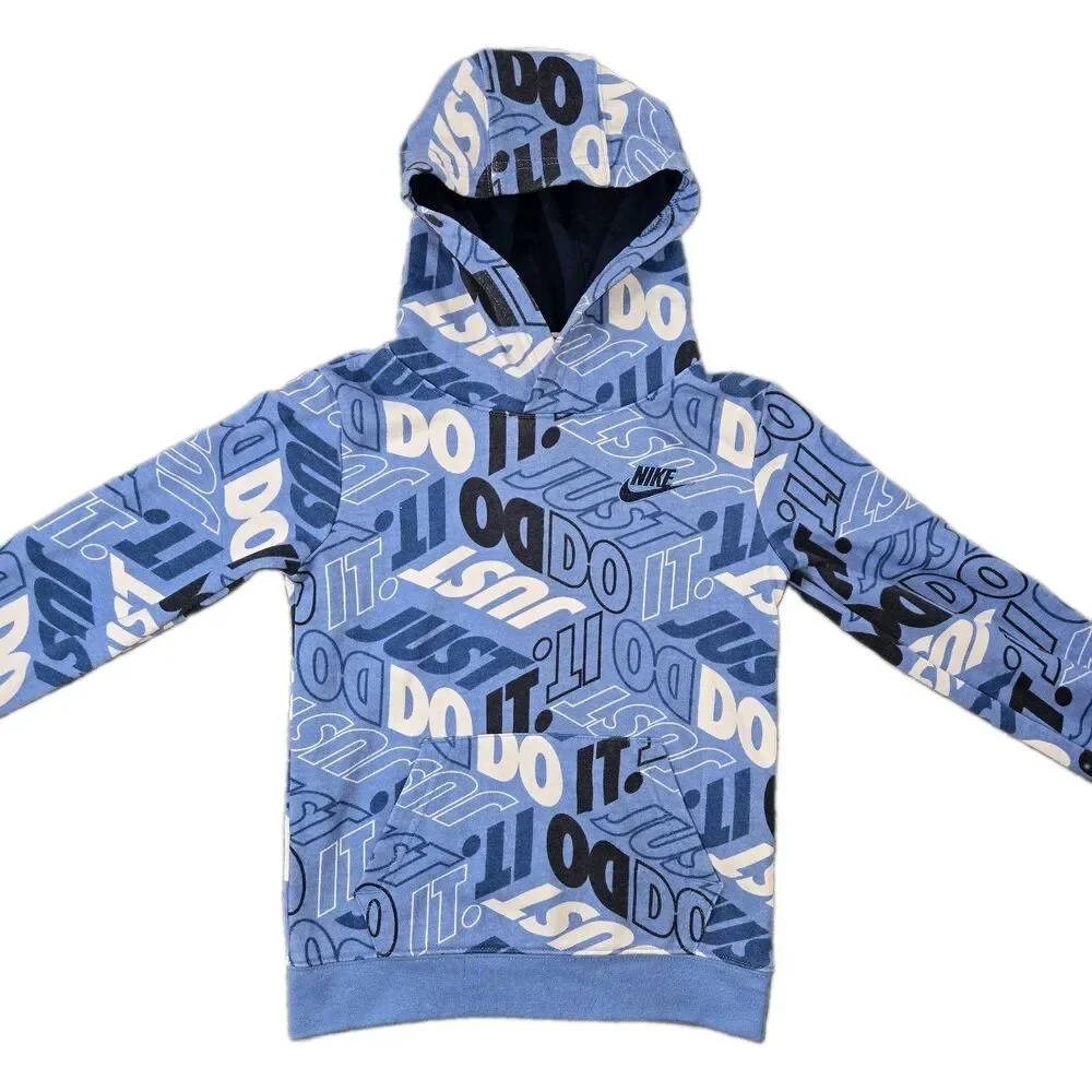 Boys Nike All Over Print Pullover Hoodie Size 7 Blue 6/7 Yrs
